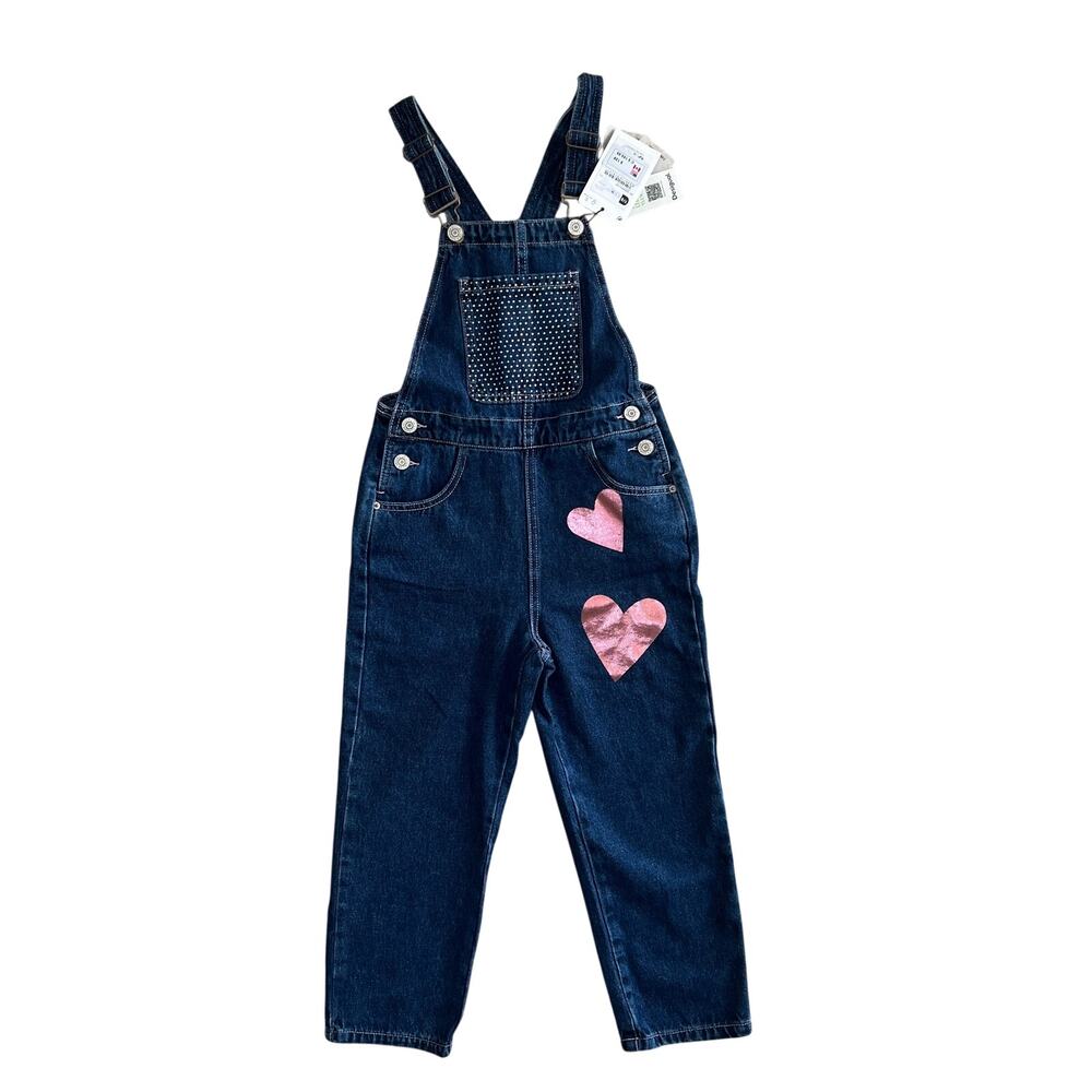 Desigual Girls Denim Overalls 7/8 NWT Hearts & Studs - Picture 2 of 9